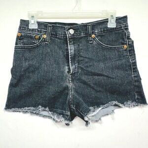 Levis 501 High Rise Denim Shorts Womens Size 29 Black Wash Distressed